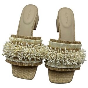 J.McLaughlin Seren Beaded Block Heel Sandals Beachwood‎ Tan Cream Womens 7